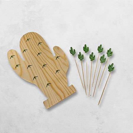 Tábua De Madeira Com Picks - Festa Junina Cacto - 8x20cm - 9 unidades - Cromus - Rizzo