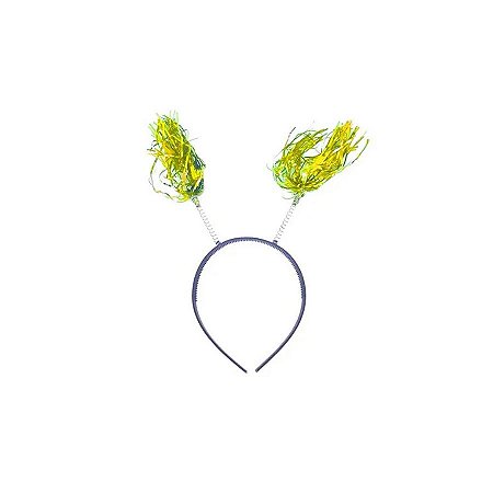 Tiara Rafia Pom Pom - Amarelo - 11,5x20cm - 1 unidade - Rizzo