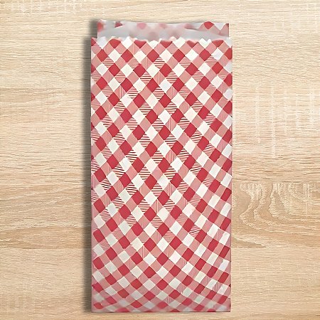Saco De Papel - Xadrez Vermelho - 7,5x18cm - 50 unidades - Rizzo