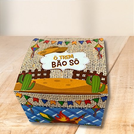 Caixa Quadrada De Lembrancinha - Festa Junina "Ô Trem Bão Sô" - 7x10x10cm - 10 unidades - Decora Doces - Rizzo