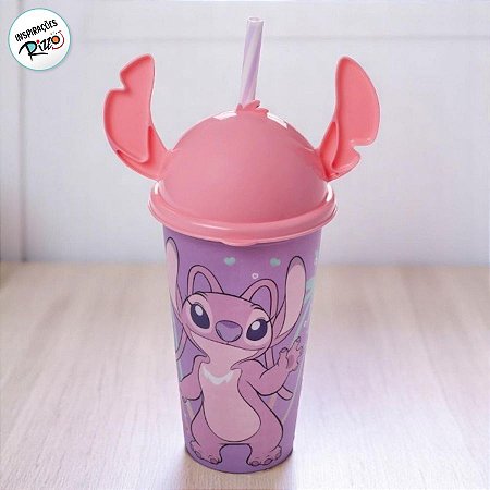 Copo de Plástico com Tampa e Canudo Orelha Angel - 500ml - 1 unidade - Disney Original - Rizzo