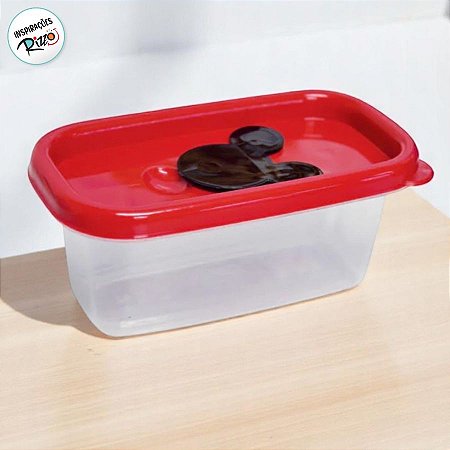 Pote com Válvula Retangular - Mickey Mouse Vermelho - 150ml - 12x6cm - 1 unidade - Disney Original - Rizzo