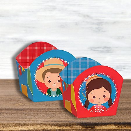 Forminha Cachepot - Casal Caipira Arraia Bao Demais - 3x3,5x3cm - 24 unidades - Cromus - Rizzo