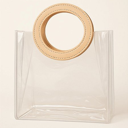 Sacola Transparente PVC com Alça Redonda de Couro Rosa Bebê - 15x15x10cm - 1 unidade - Rizzo