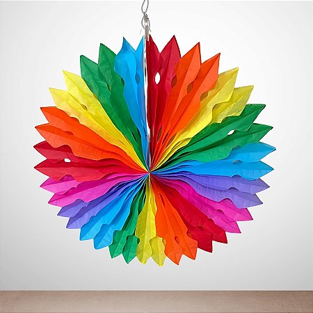 Enfeite Decorativo De Papel Seda Leque Colorido - 35cm - 1 unidade - Rizzo