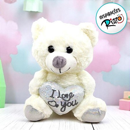 Urso De Pelúcia "I love you" - Branco - 20cm - 1 unidade - Rizzo