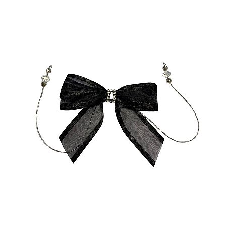 Laço Com Pedraria Prata - Preto - 8x8cm - 1 unidade - Rizzo