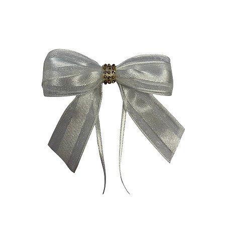 Laço Com Strass Dourado - Branco - 8x8cm - 1 unidade - Rizzo
