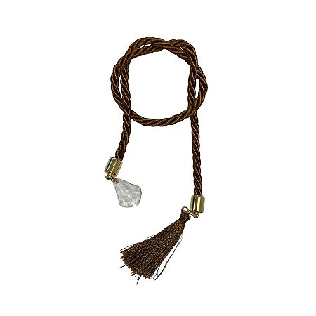 Cordão Decorativo Com Pompom E Pingente Pião - Marrom Com Ouro - 33,5cm - 1 unidade - Rizzo