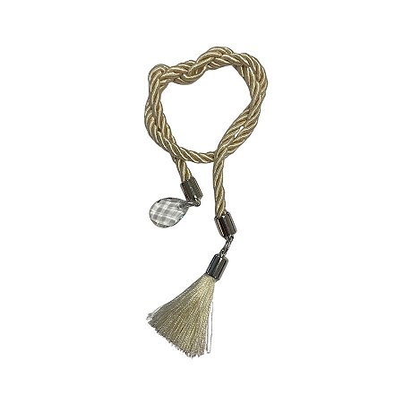 Cordão Decorativo Com Pompom E Pingente Gota - Bege Com Prata - 33,5cm - 1 unidade - Rizzo
