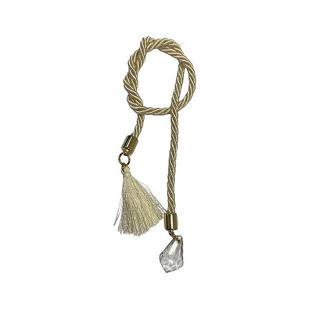 Cordão Decorativo Com Pompom E Pingente Pião - Bege Com Ouro - 33,5cm - 1 unidade - Rizzo