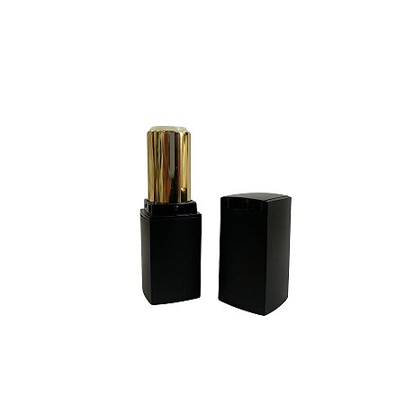 Frasco Vip Square Para Batom - Preto Fosco e Ouro - 7cm - 1 unidade - Rizzo