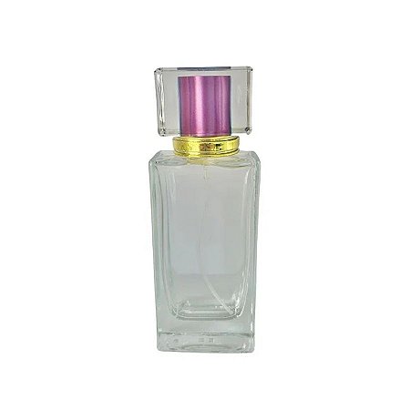 Frasco para Perfumaria de Vidro Retangular - Spray Dourado com Tampa Roxa - 50 ml - 1 unidade - Rizzo