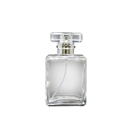 Frasco para Perfumaria de Vidro Retangular para Perfume - Spray Prateado com Tampa Transparente - 50ml - 1 unidade - Riz