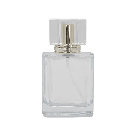 Frasco para Perfumaria de Vidro Quadrado - Spray Prateado com Tampa Transparente - 50 ml - 1 unidade - Rizzo