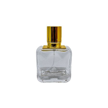 Frasco para Perfumaria de Vidro Quadrado com Tampa Dourada e Válvula Spray - 30ml - 1 unidade - Rizzo