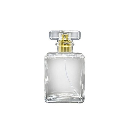 Frasco para Perfumaria de Vidro Retangular - Spray Dourado com Tampa Transparente - 30ml - 1 unidade - Rizzo