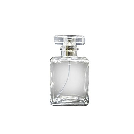 Frasco para Perfumaria de Vidro Retangular - Spray Prateado com Tampa Transparente - 30ml - 1 unidade - Rizzo