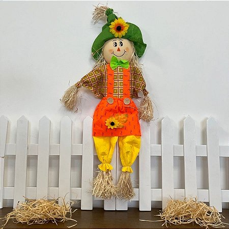 Espeto para Jardim De Bambu Espantalha Grande de Festa Junina - Laranja - 60x25cm - 1 unidades - Rizzo