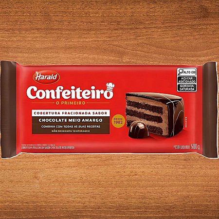 Cobertura em Barra Fracionada Chocolate Meio Amargo Confeiteiro - 500g - 1 unidades - Harald - Rizzo