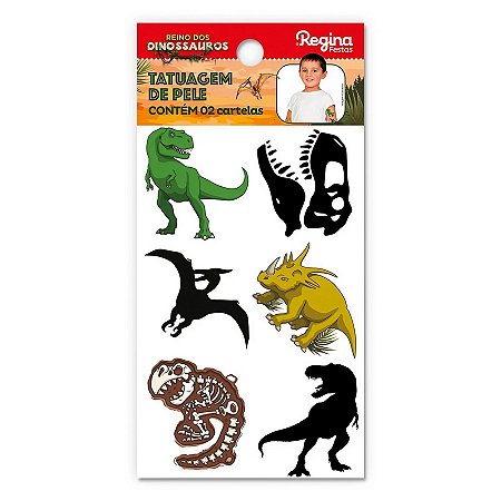 Tatuagem Temporária para Pele - Dinossauro - 12 Tatuagens - Regina - Rizzo