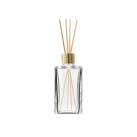 Frasco De Vidro Retangular Difusor Com Tampa Difusora e Varetas - Dourada - 5x13cm - 250ml - 1 unidade - Rizzo