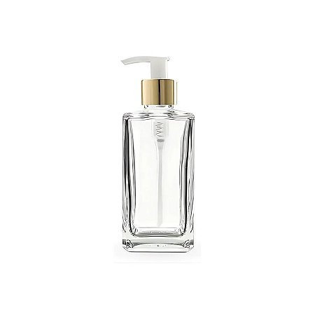 Frasco De Vidro Retangular Saboneteira Com Válvula Bico De Pato - Dourada - 5x13cm - 250ml - 1 unidade - Rizzo
