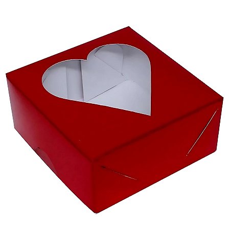 Caixa Para Doces Texturizada Com Visor De Coração - Vermelho - 7x7x3cm - 10 unidades - Assk - Rizzo