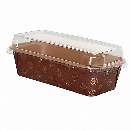 Forma Plumpy Borda Enrolada com Tampa 750g - Decorado Flor Dourada - 19,9x7,3x6,2cm  - 5 unidades - Ecopack - Rizzo