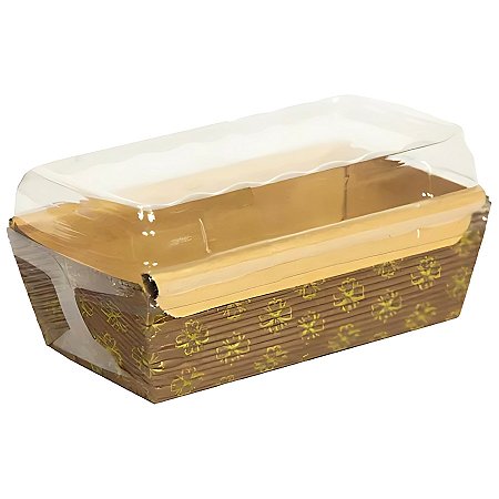 Forma Bolo Inglês Abas com Tampa  Decorado 100g - Marrom Claro - 10x6x5cm - 5 unidades - Sulformas - Rizzo