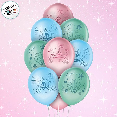 Balão de Festa Decorado 9" 23cm - Princesas - 25 unidades - Disney Original - Rizzo