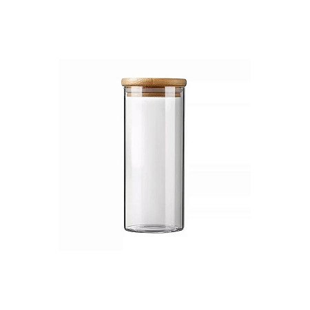 Pote De Vidro Hermético Com Tampa De Bambu - 4,5x12,5cm - 200ml - 1 unidade - Rizzo
