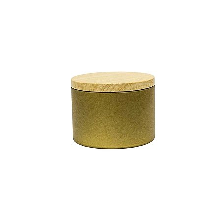 Lata de Metal com Tampa Estampa Madeira - Dourado - 120ml - 6x5cm - 1 unidade - Rizzo
