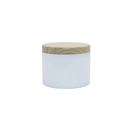 Lata de Metal com Tampa Estampa Madeira - Branca - 120ml - 6x5cm - 1 unidade - Rizzo