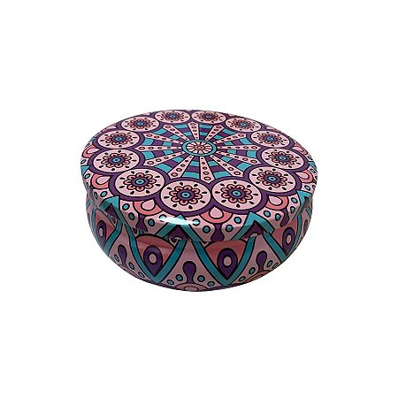 Lata De Metal Estampa De Mandala - Roxo - 13x13cm - 500ml - 1 unidade - Rizzo