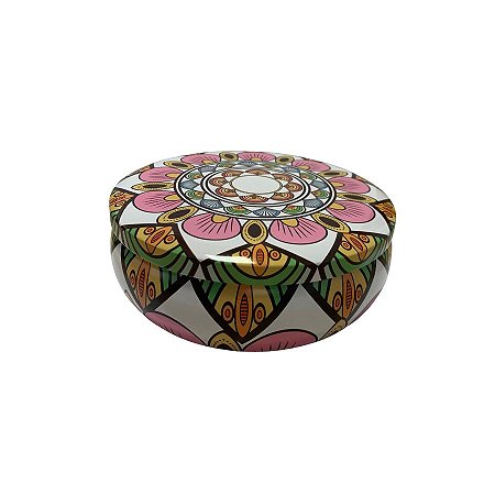 Lata De Metal Estampa De Mandala - Branca - 13x13cm - 500ml - 1 unidade - Rizzo