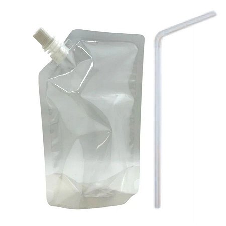 Saco Plástico Com Tampa Lateral e Canudo Para Bebidas - 500ml - 19,5x13cm - 50 unidades - Rizzo