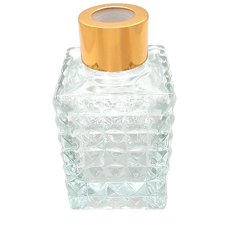 Frasco para Aromatizador e Difusor de Vidro Bucarest  com Tampa Dourada- Transparente - 150ml - 1 unidade - Rizzo
