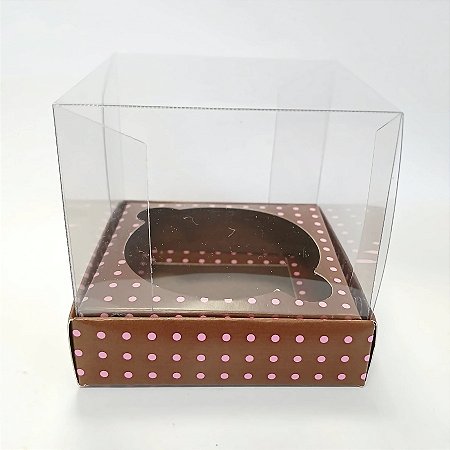 Caixa Mini Bolo M (7x7x7cm) Marrom com Bolinhas Rosa - 10 unidades - Assk - Rizzo