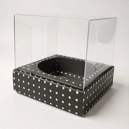 Caixa Mini Bolo M (7x7x7cm) Preto com Bolinhas Brancas - 10 unidades - Assk - Rizzo