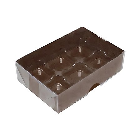 Caixa 6 Doces com Berço Tampa Transparente - 7,7x11,3x3cm -  Marrom - 10 unidades - Assk - Rizzo