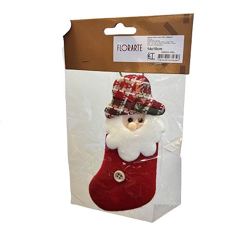 Enfeite Para Pendurar de Natal - Papai Noel Artesanal - Meia Vermelha - 14x10cm - 1 unidade - Rizzo
