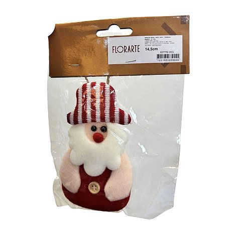 Enfeite Para Pendurar de Natal - Papai Noel Artesanal - Vermelho Branco - 14,5x8cm - 1 unidade - Rizzo
