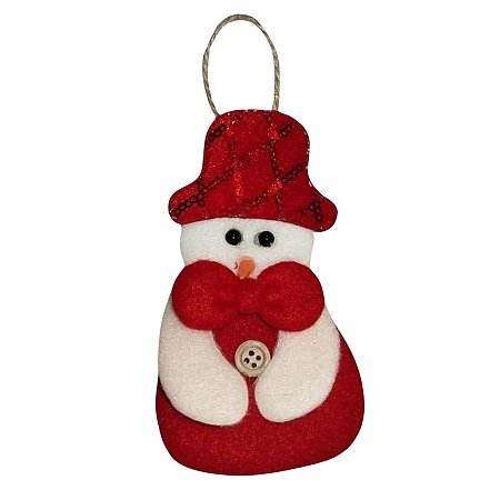 Enfeite Para Pendurar de Natal - Boneco de Neve Artesanal - Gravata Vermelha - 14,5x7cm - 1 unidade - Rizzo