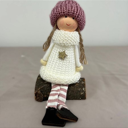 Enfeite Decorativo De Natal - Anjo Sentado Branco - 7x13x5cm - 1 unidade - Rizzo