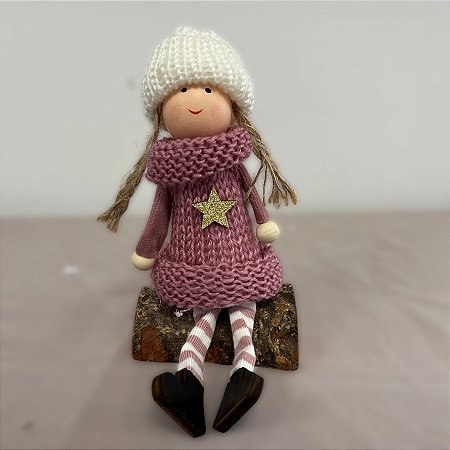 Enfeite Decorativo De Natal - Anjo Sentado Rosa - 7x13x5cm - 1 unidade - Rizzo