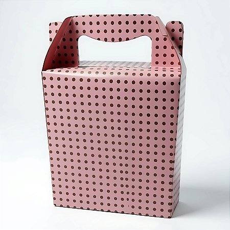 Caixa Sacolinha S2 (14x11x6cm) Rosa com Bolinhas Marrons - 10 unidades - Assk - Rizzo