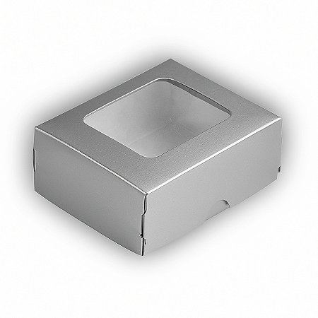 Caixa Doces com Visor S0 (6cm x 5cm x 2,5cm) Prata - 10 unidades - Assk - Rizzo