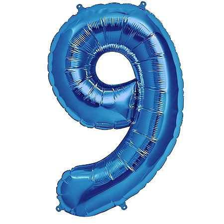 Balão De Festa Metalizado 16" 40cm - Número 9 Azul - 1 unidade - Mundo Bizarro - Rizzo