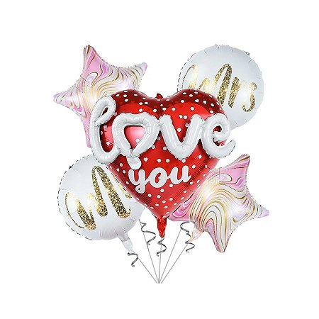 Kit Balão De Festa Micro Foil Love You - 22' - 55cm - 6 unidades - Rizzo